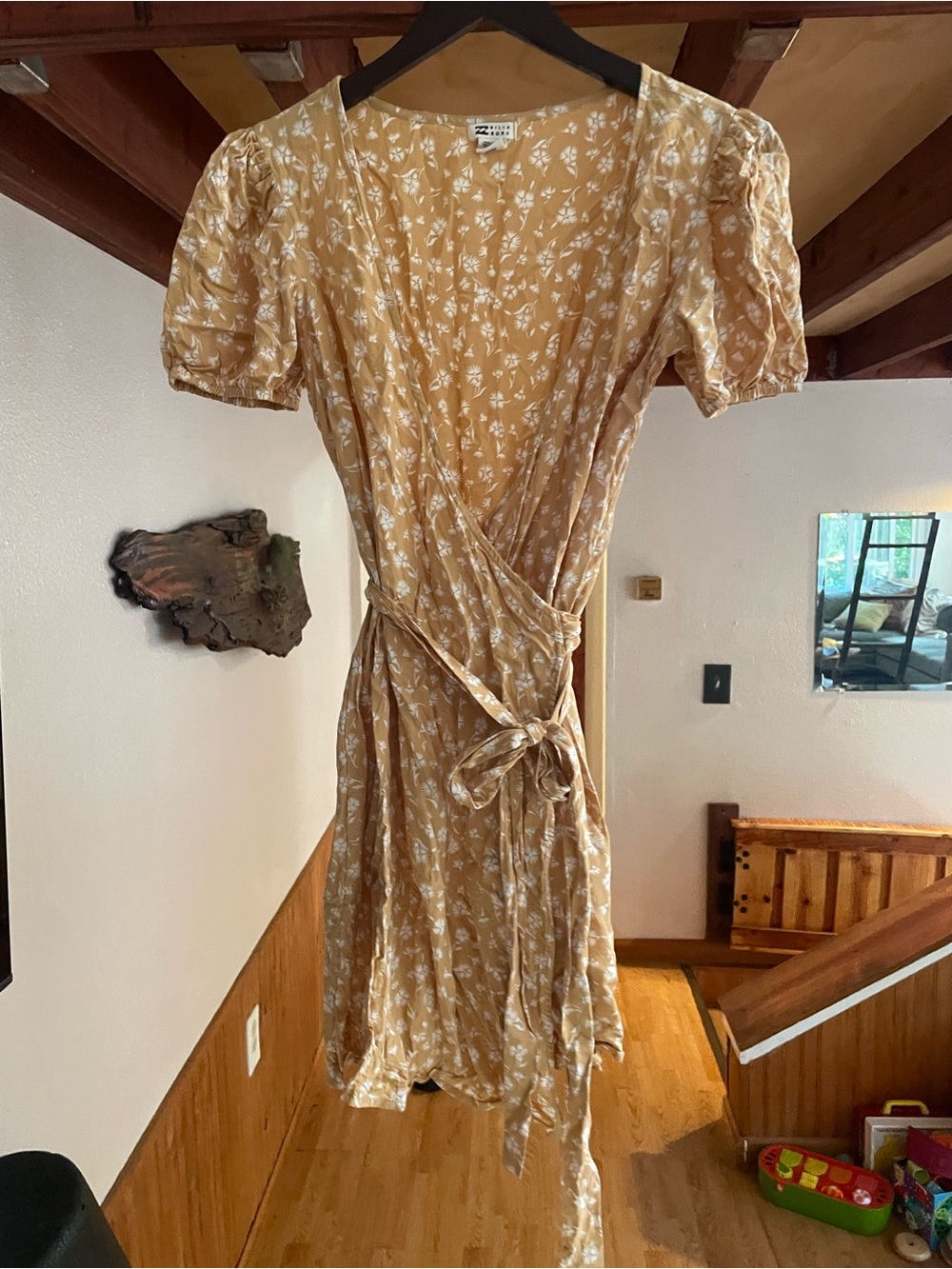 Billabong Women's Mustard YellowFloral Wrap Dress Size S